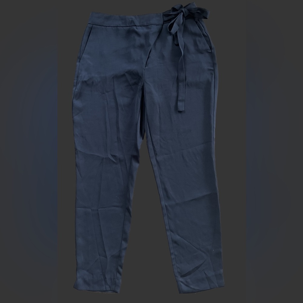 Zara navy trousers with front wrap detail and tie